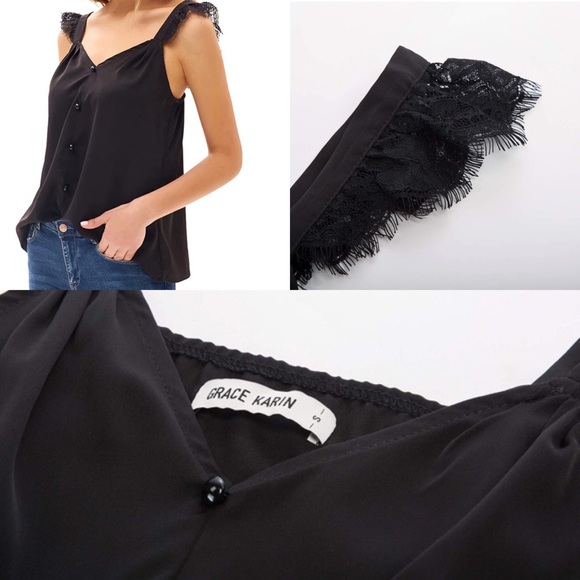 Lace V-Neck Button-Accent Top - Picture 2 of 2